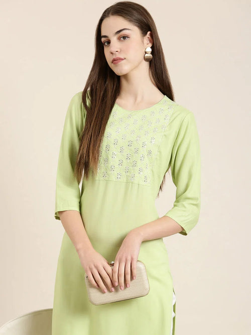 Women Lime Green Solid Straight Kurta-NJ-3625215-Limegreen