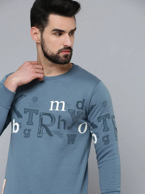 Men Blue Solid Sweatshirt-SCAW-26-Blue