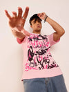 Men Pastel Pink Abstract Print Oversized T-shirt