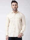 Hangup Men Slim Solid Shirts-CreamDoublePkt