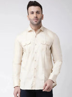 Hangup Men Slim Solid Shirts-CreamDoublePkt