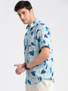 Men Spread Collar Abstract Blue Casual Shirt-NAHAR-2173-Blue