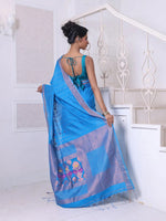 All Over Zari Weaving Sky Blue Cotton Saree With Zari Borders-MA64BCT401380025