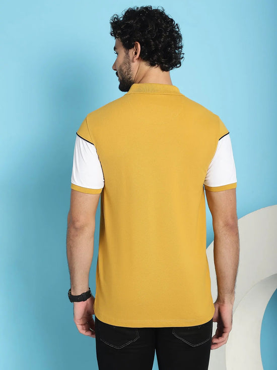 Venitian Men Printed Polo Neck Cut And Sew Cotton Mustard T-Shirt