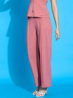 Women Peach Front Pleated Straight Fit Trousers