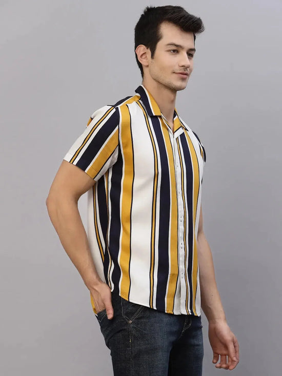 Rigo Striped Cuban Collar Half Sleeve Shirt