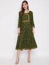 Deep back with front mock overlap Dress in Green