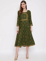 Deep back with front mock overlap Dress in Green