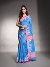 Sapphire Blue Cotton Silk Saree With Texture Border-MA54CTSL33610107