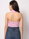 Pink Halter Neck Collar Top