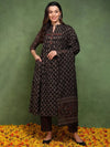 Ahika Women Brown Pure Cotton Ethnic Motifs Printed A-Line Kurta Trouser With Dupatta