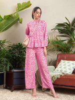 Women Pink Ikat Tiered Shirt With Palazzo Pants