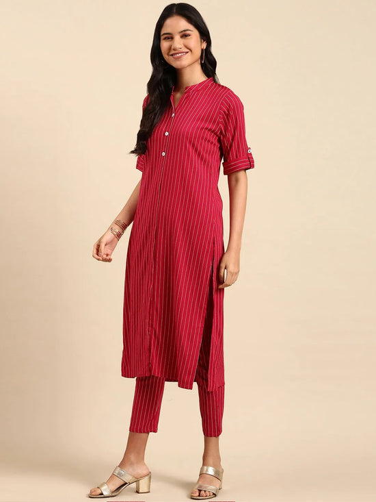 Women's Magenta Striped Kurta Set-SKC-7915-Magenta