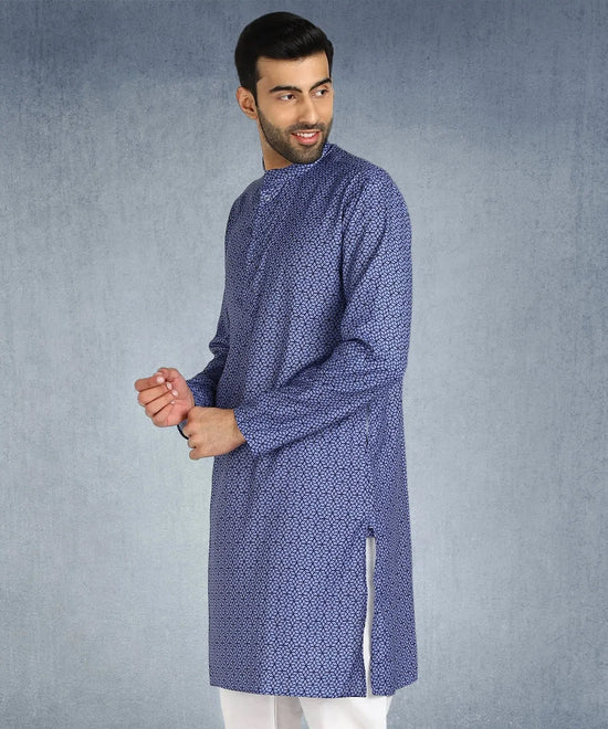 Hangup Men Standard Printed Men's Indian Wear-ST1011272_Blue_Lkurta