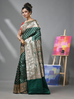 Emerald Green Katan Silk Banarasi Saree With Ethnic Motifs And Zari Woven Designs-MA52KA441380058