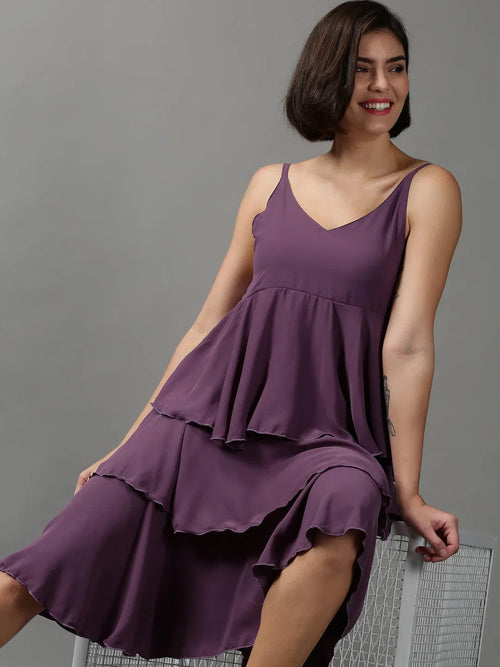 Women's Violet Solid Maxi Dress-AE-15035-Violet