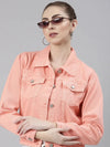 Women Peach Solid Denim Jacket-GZ-5598-Peach