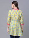 Ahalyaa Women Cotton Blend Lemmon Yellow Digital Printed Tunic