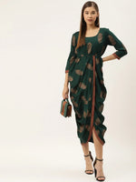 Overlap side cowl dress in Bottle Green