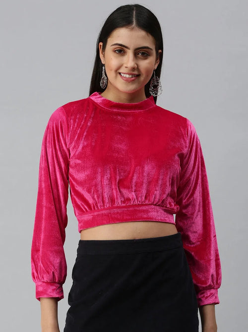 Women's Solid Pink Top-AE-10188-Pink