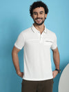 Venitian Men  Pique Matty Cotton Off-White 2 Zipper Pocket Polo Neck T-Shirt