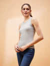 Women Grey Rib Sleeveless Top