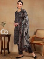 Ahika Women Black Viscose Rayon Embroidered Straight Kurta Pant Set-VKSKD2180_XS