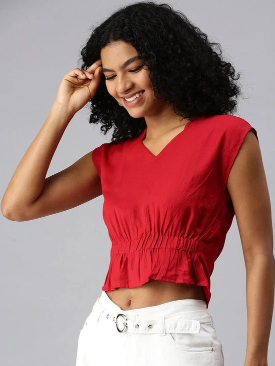 Women Red Solid Corset Top-AE-10210-Red