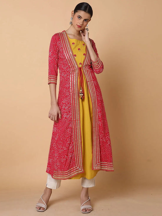 Women Mustard Solid Anarkali Kurta-GW-1306-Mustard