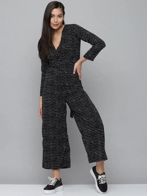 Women's Black Printed Jumpsuit-AE-9968-Black