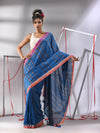 Shappire Blue Soft Cotton Saree With  Zari Stripe Designs-MA55CT06530049