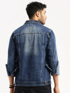 Men Blue Spread Collar Solid Denim Jacket-IB-DJ-04-6-Blue