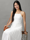 Women's White Solid Fit and Flare Dress-AE-15706-White