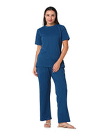 Smarty Pants Women's Cotton Rib Blue Color Round Neck Night Suit