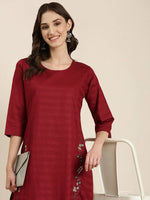 Women Maroon Solid Straight Kurta-DF-1555-Maroon