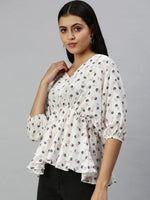 Women's White Floral Top-AE-10208-Whitenavyblue