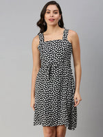 Women Black Printed Fit and Flare Dress-AE-9994-Black