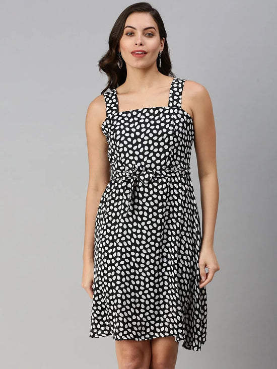 Women Black Printed Fit and Flare Dress-AE-9994-Black