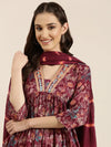 Women Magenta Floral Kurta Set-FS-3023-Magenta