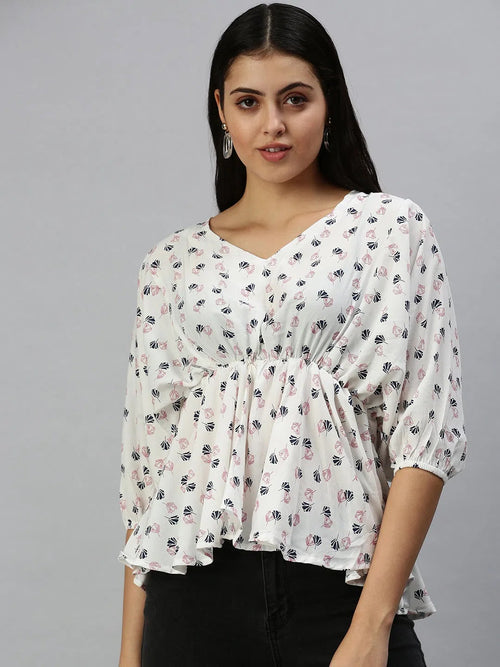 Women's White Floral Top-AE-10208-Whitenavyblue