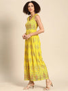 V neck pleated jumpsuit in Yellow Print