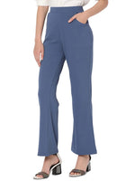 Smarty Pants Women's Cotton Lycra Bell Bottom Indigo Blue Formal Trouser