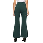 Smarty Pants Women's Polyester Lycra Slit Bell Bottom Bottle Green Formal Trouser