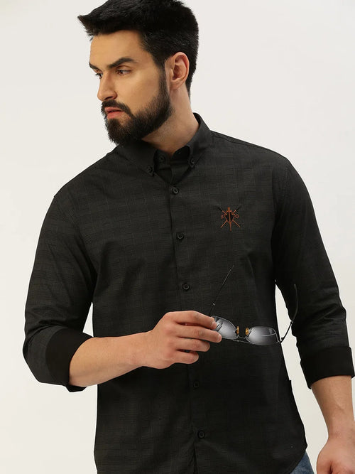 Men Black Checked Casual Shirt-LEHARICHECKS-5332-Black