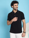 Venitian Men  Pique Matty Cotton Black 2 Zipper Pocket Polo Neck T-Shirt