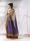 Ecru Cotton Saree With Sequine Work And Zari Stripe Pallu-MA55CT06520125