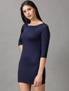 Women's Blue Solid Bodycon Dress-DQ-17-187P2-Navyblue