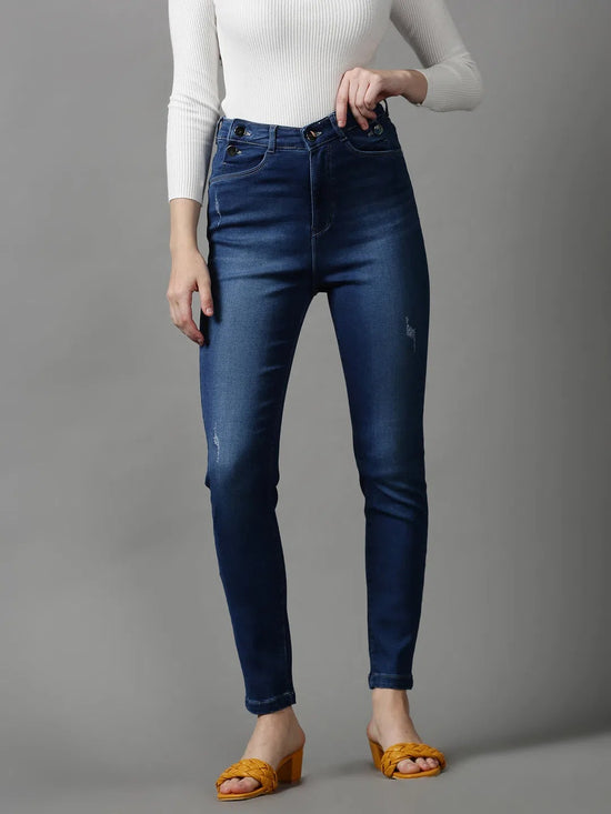 Women's Blue Solid Skinny Fit Denim Jeans-IM-10193-Blue