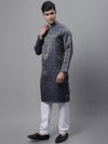 Men Ethnic  Navy Blue Woven Design Kurta with Pyjamas-JOKP-681Navy