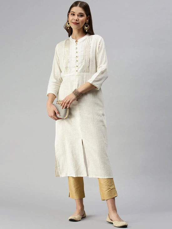 Women's White Solid Straight Kurta-UB-1235-Offwhite